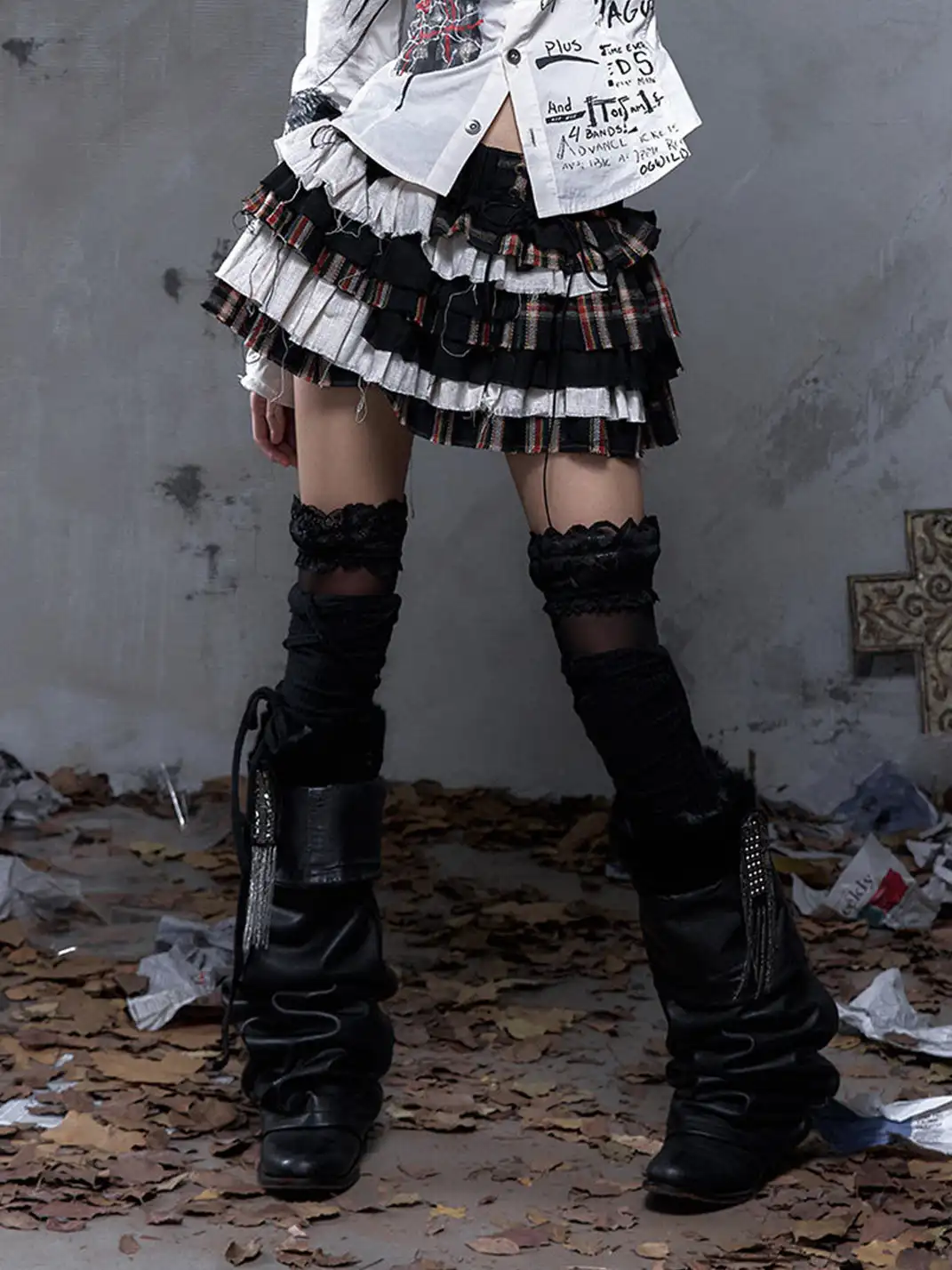 NO ROMANCE | Punk Multi-Layer Plaid Cake Skirt