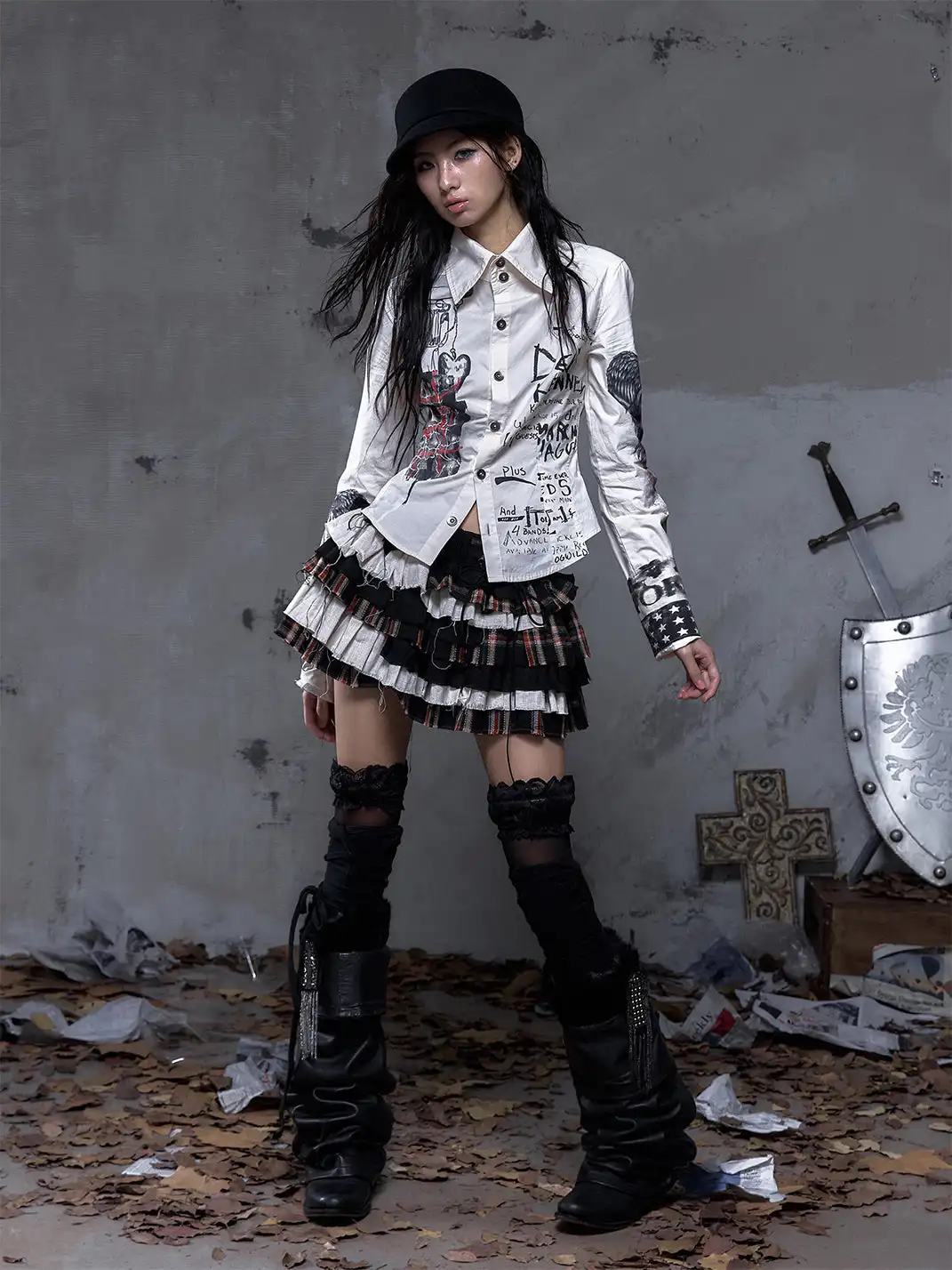 NO ROMANCE | Punk Multi-Layer Plaid Cake Skirt
