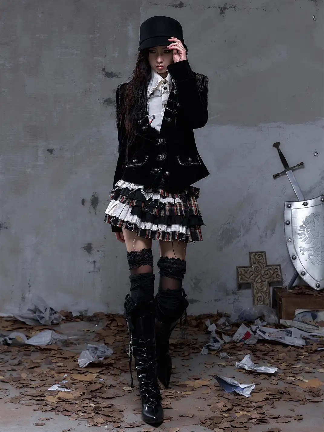 NO ROMANCE | Punk Multi-Layer Plaid Cake Skirt