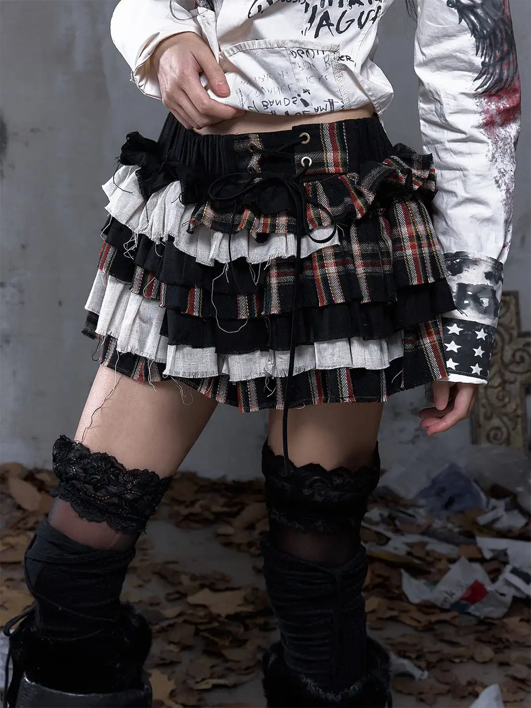 NO ROMANCE | Punk Multi-Layer Plaid Cake Skirt