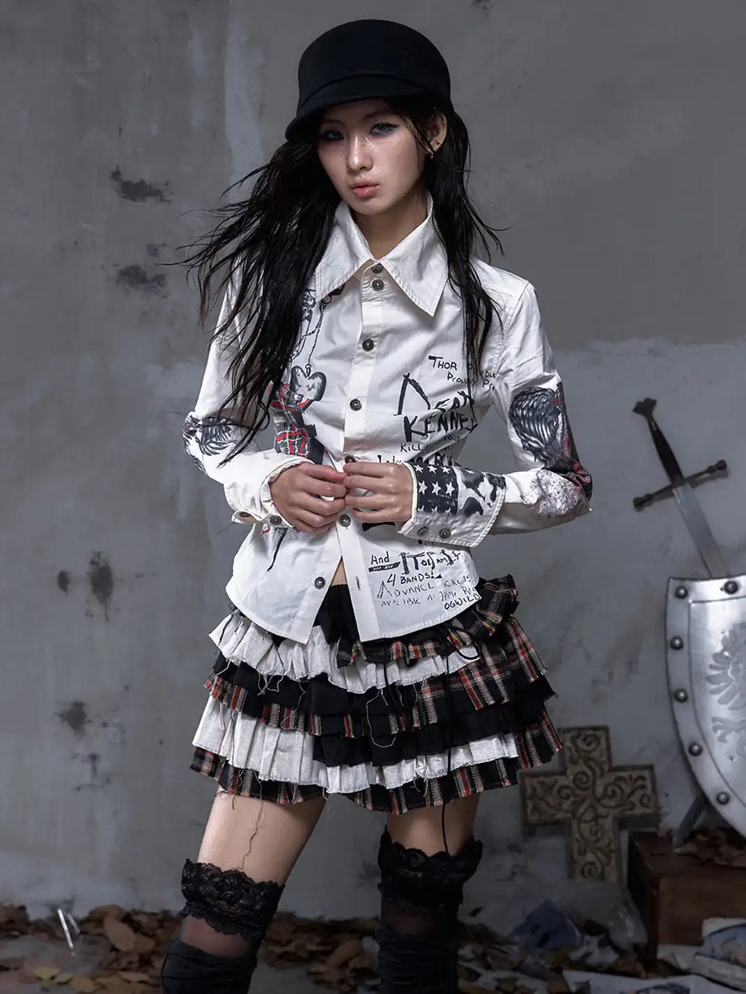 NO ROMANCE | Punk Multi-Layer Plaid Cake Skirt