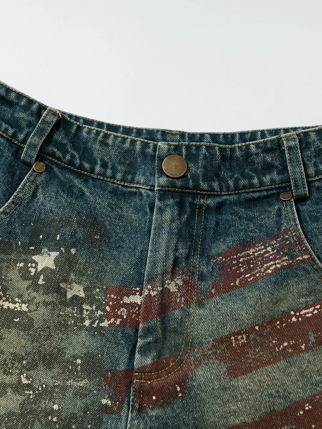 NO ROMANCE | Printed Fake Two-Piece Wide Leg Jeans