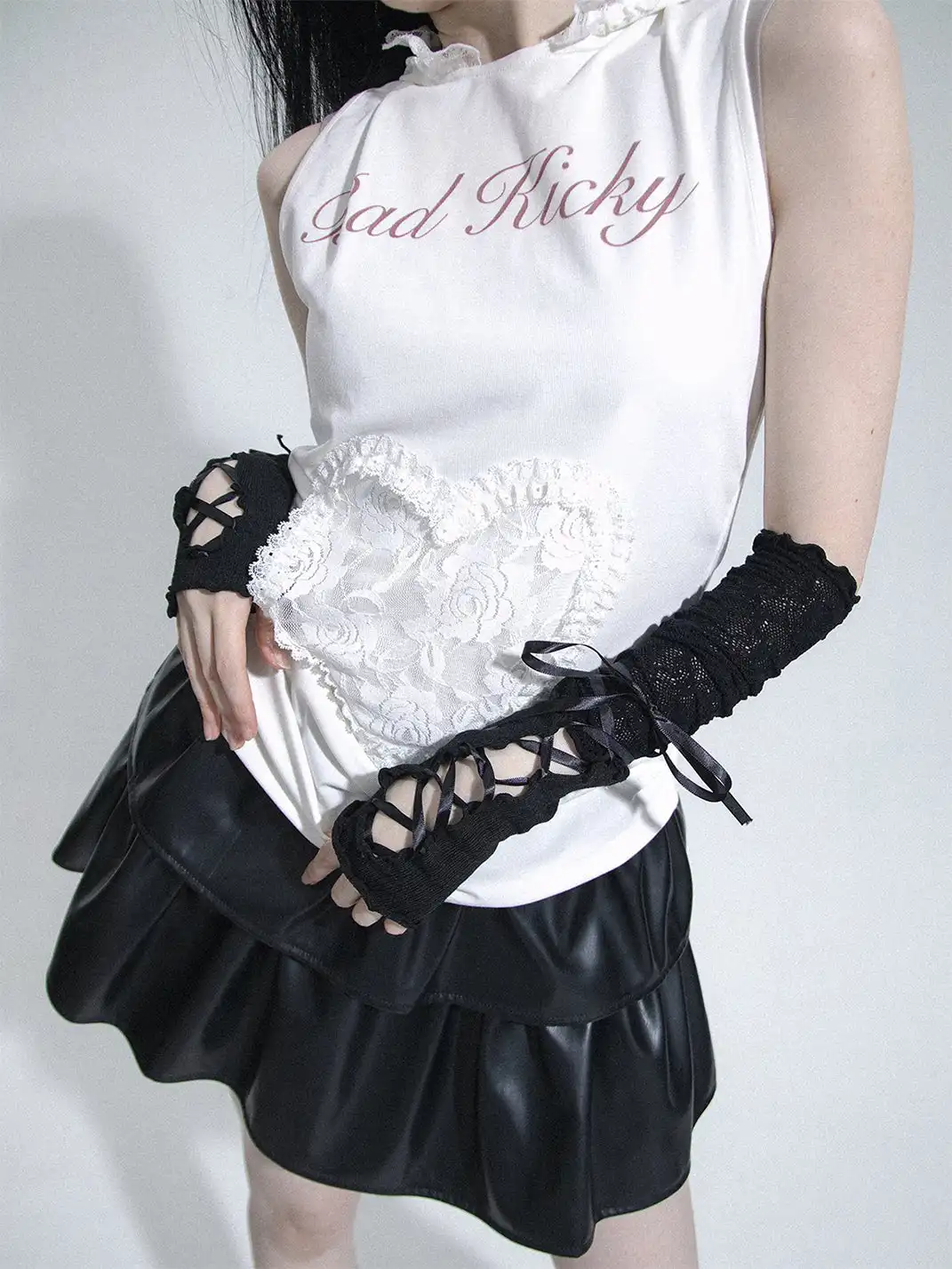 SS2L | Lace Trim Spliced Lace-Up Sun Protection Arm Sleeves