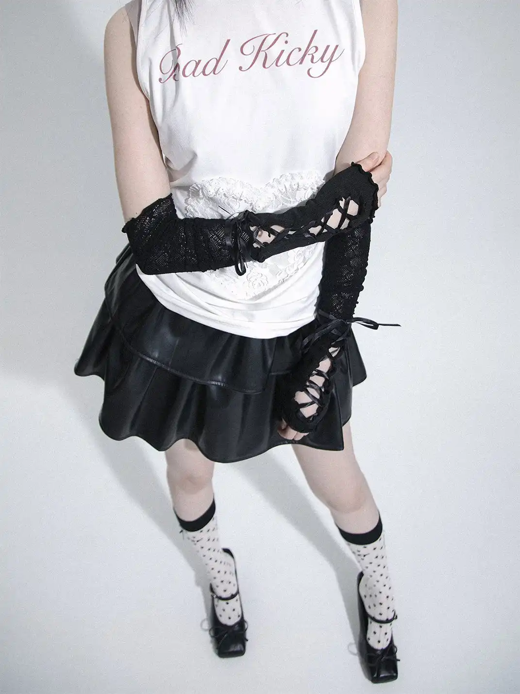 SS2L | Lace Trim Spliced Lace-Up Sun Protection Arm Sleeves