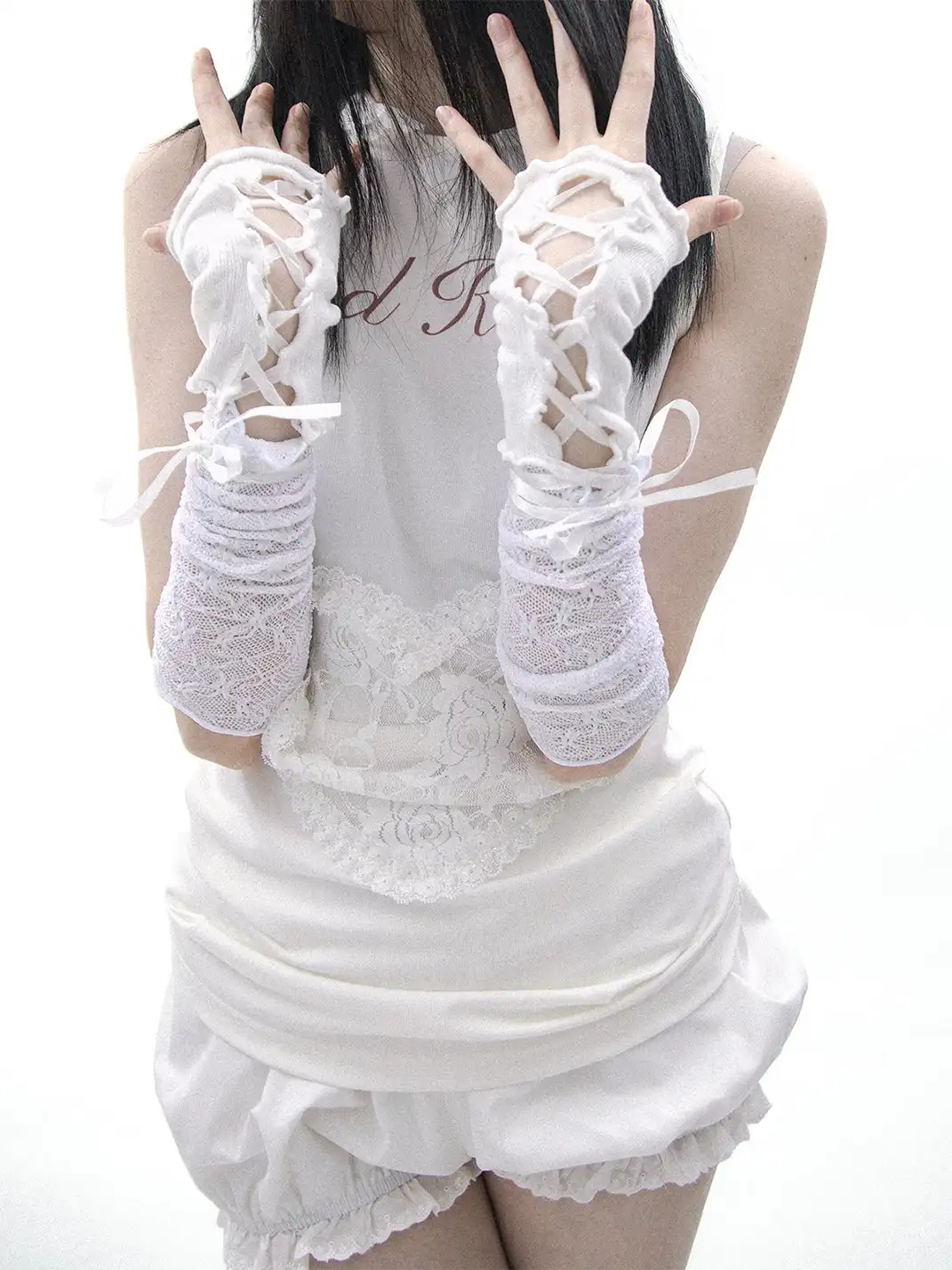 SS2L | Lace Trim Spliced Lace-Up Sun Protection Arm Sleeves
