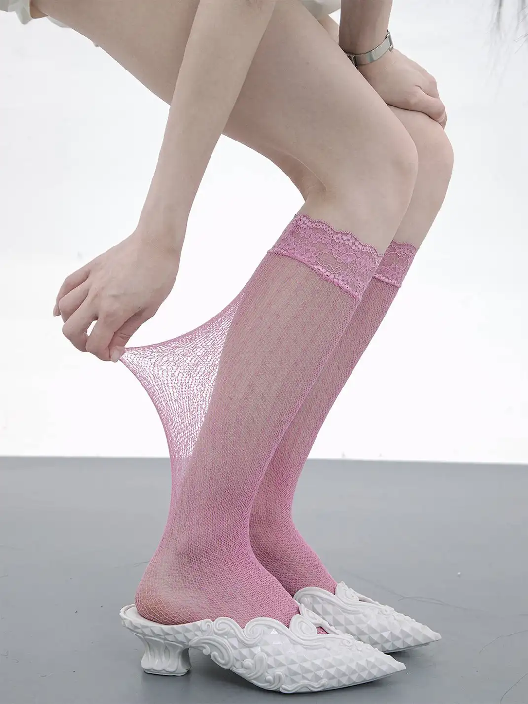 SS2L | Lace Polka Dot Fishnet Hollow Out Calf Socks