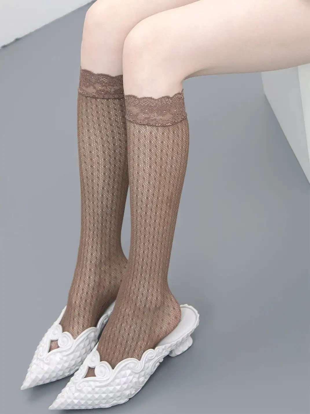 SS2L | Lace Polka Dot Fishnet Hollow Out Calf Socks