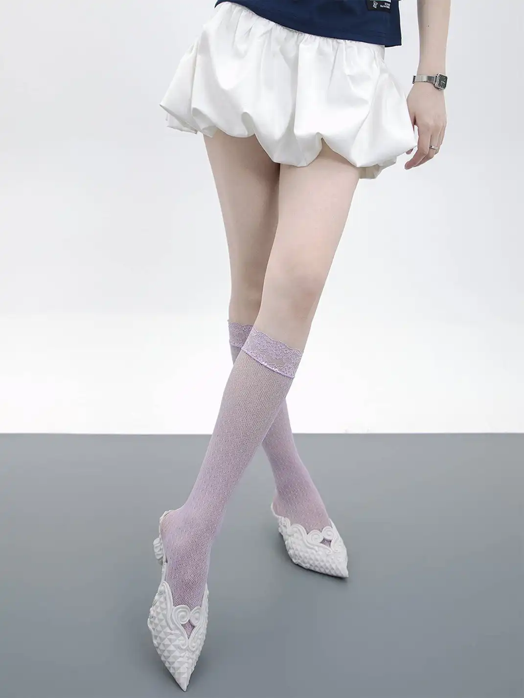 SS2L | Lace Polka Dot Fishnet Hollow Out Calf Socks