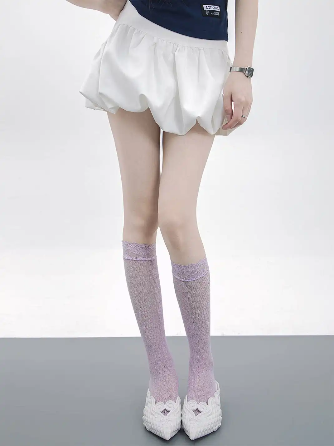 SS2L | Lace Polka Dot Fishnet Hollow Out Calf Socks