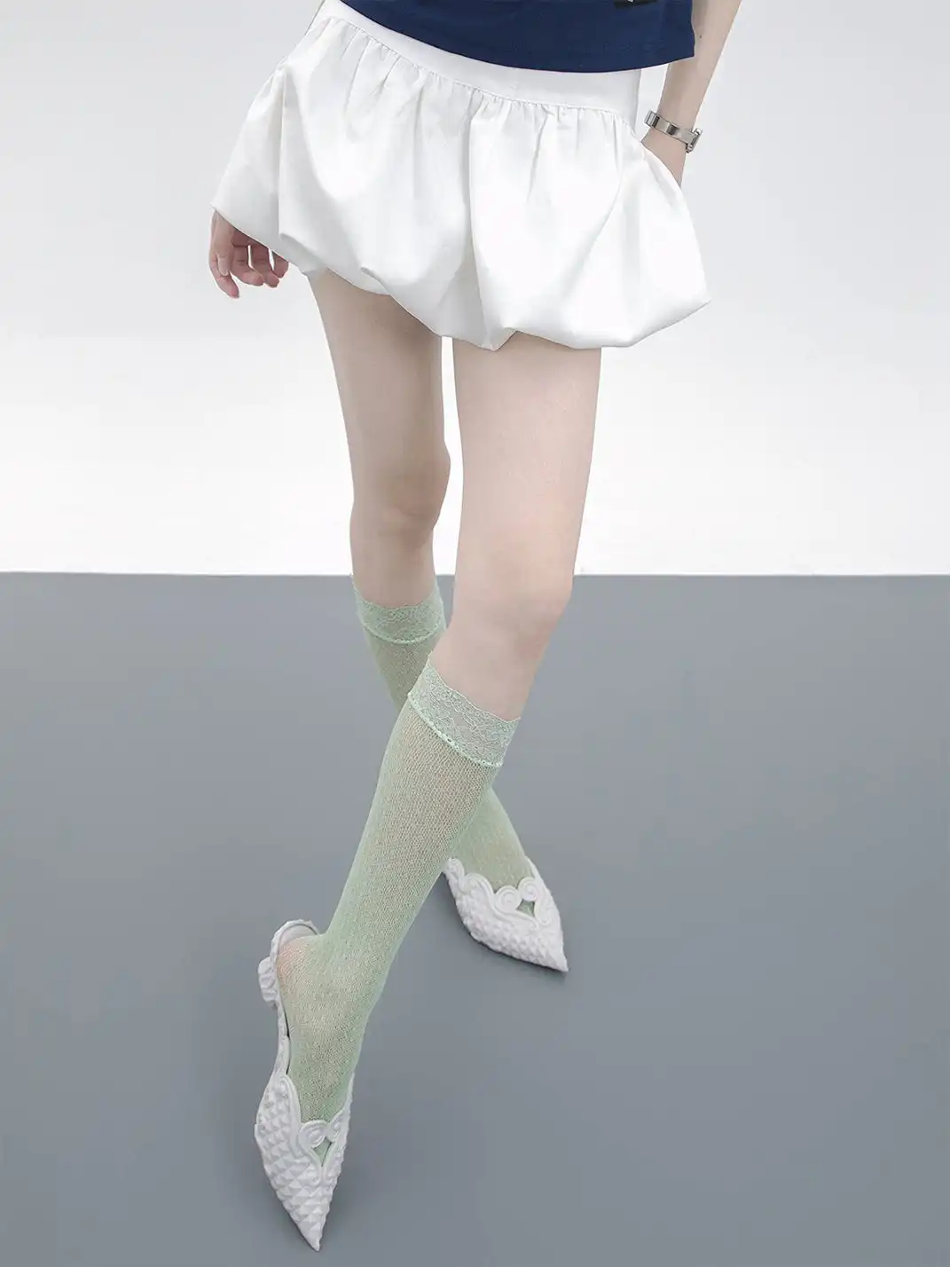 SS2L | Lace Polka Dot Fishnet Hollow Out Calf Socks