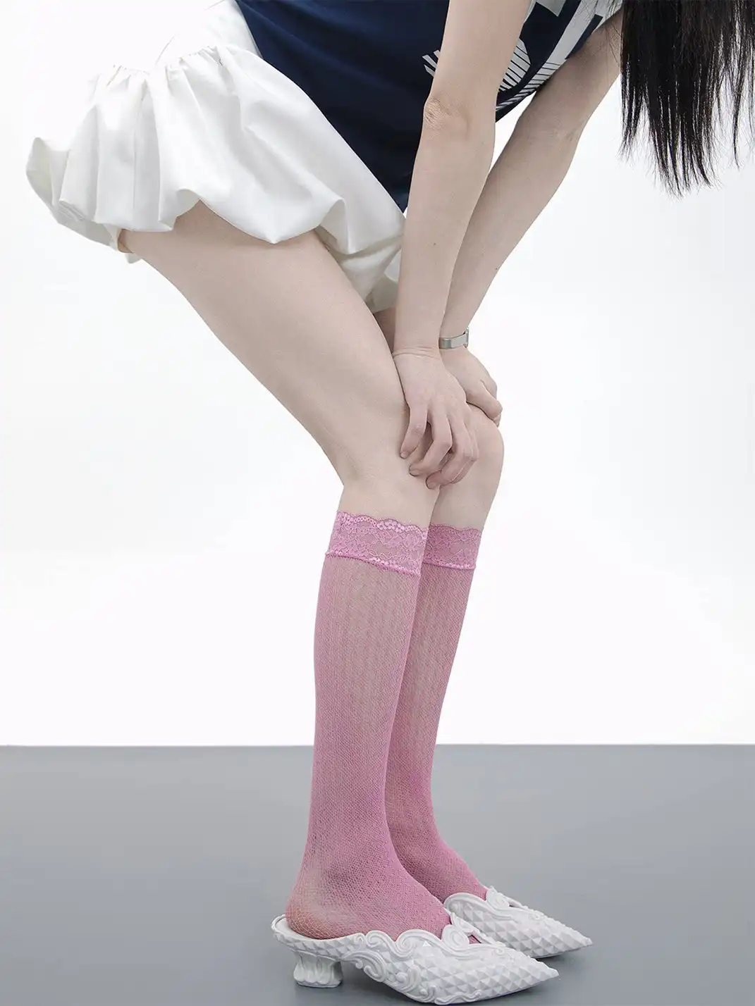 SS2L | Lace Polka Dot Fishnet Hollow Out Calf Socks