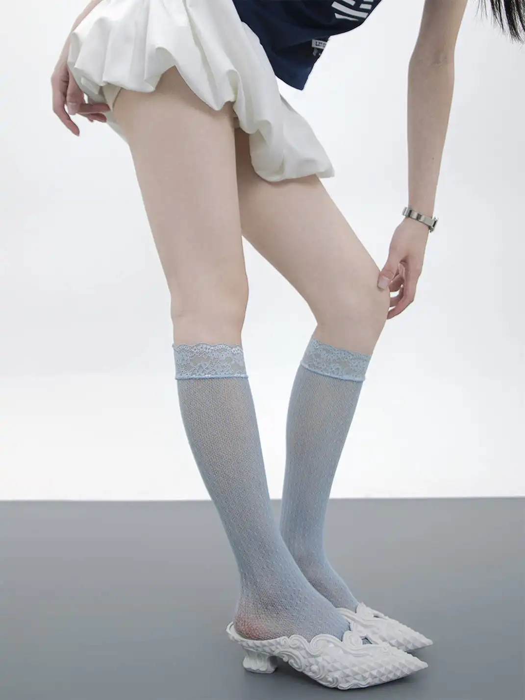 SS2L | Lace Polka Dot Fishnet Hollow Out Calf Socks