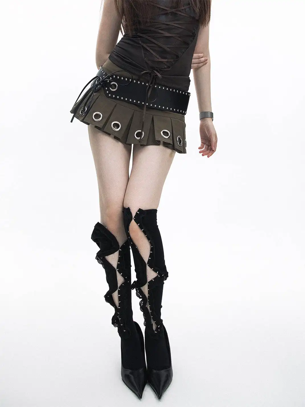 SS2L | Buttoned Lace Trim Long Socks