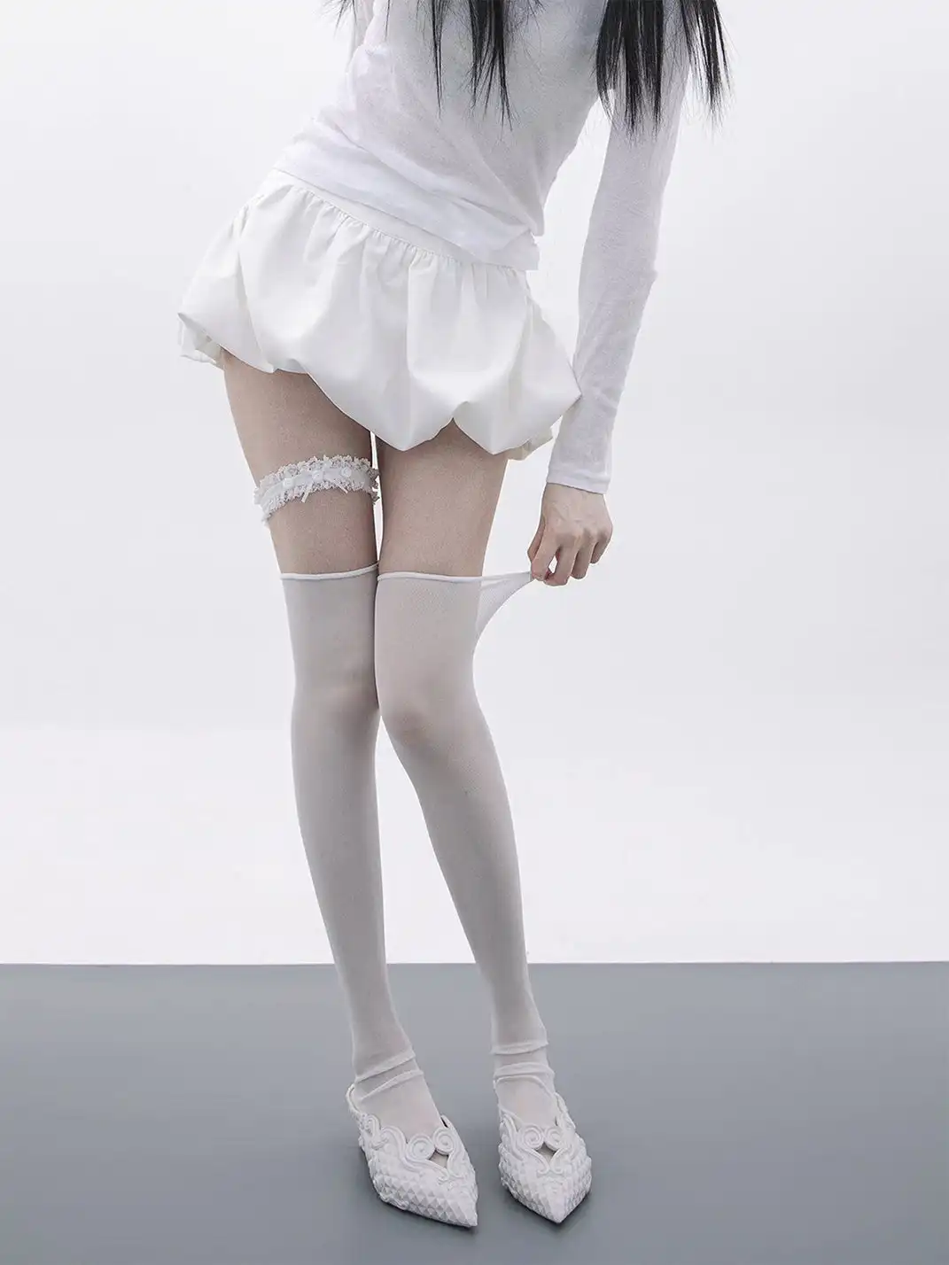 SS2L | Ruffled Stretch Mesh Slouch Socks