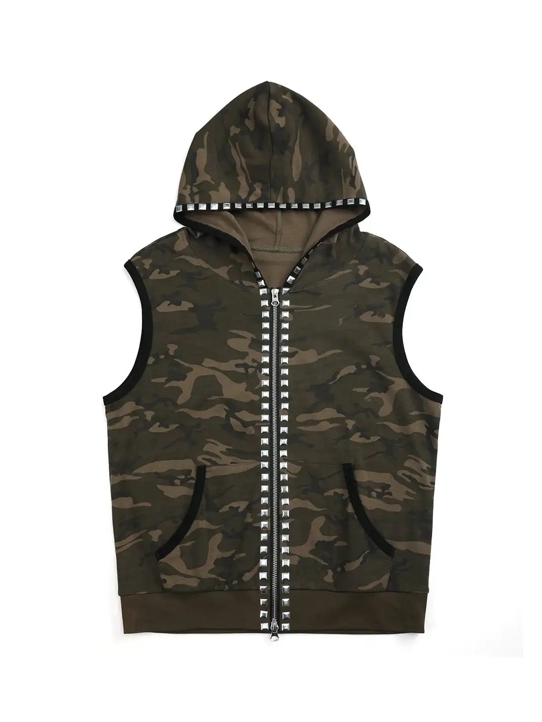 NumbAsia | Camouflage Rivet Rhinestone Hooded Tank Top T-Shirt