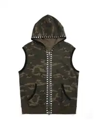 NumbAsia | Camouflage Rivet Rhinestone Hooded Tank Top T-Shirt