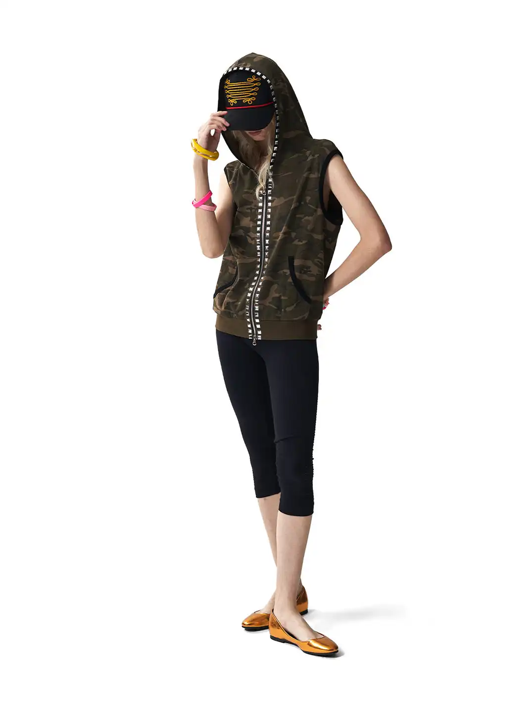 NumbAsia | Camouflage Rivet Rhinestone Hooded Tank Top T-Shirt