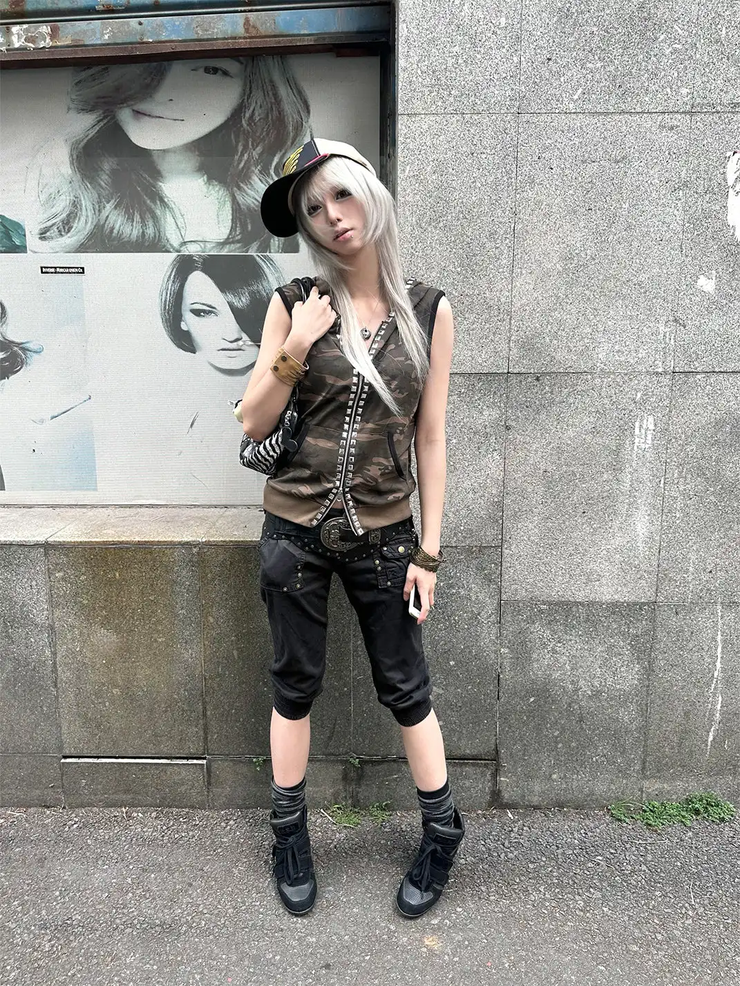 NumbAsia | Camouflage Rivet Rhinestone Hooded Tank Top T-Shirt
