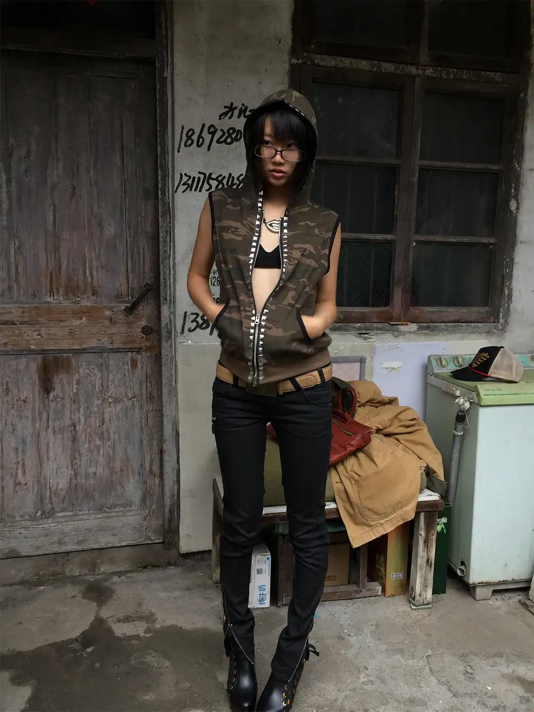 NumbAsia | Camouflage Rivet Rhinestone Hooded Tank Top T-Shirt