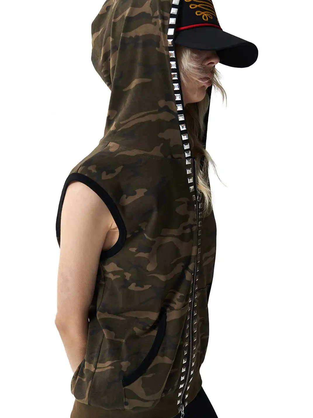 NumbAsia | Camouflage Rivet Rhinestone Hooded Tank Top T-Shirt