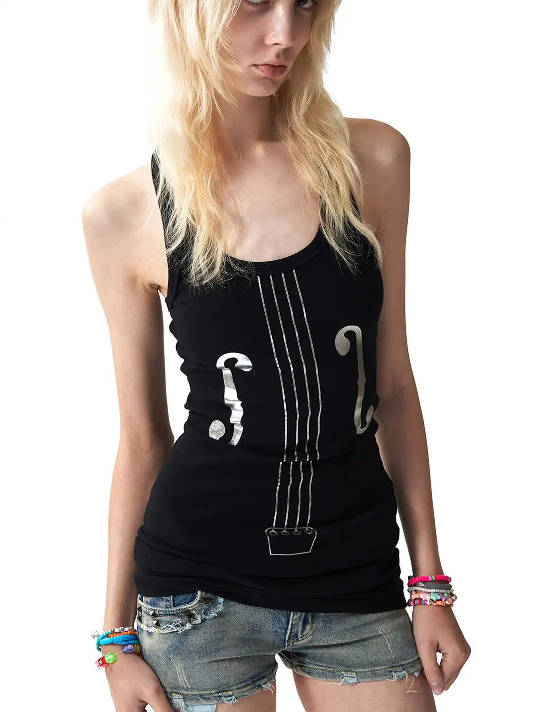 NumbAsia | Violin Silver Foil Printed Tank Top