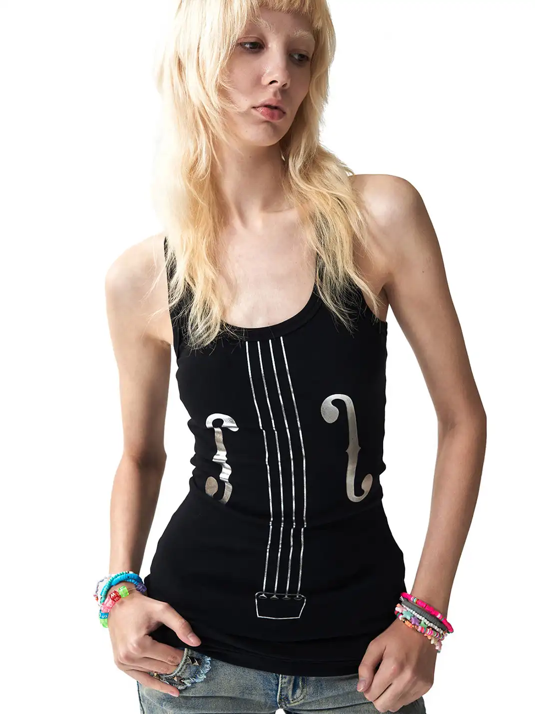 NumbAsia | Violin Silver Foil Printed Tank Top