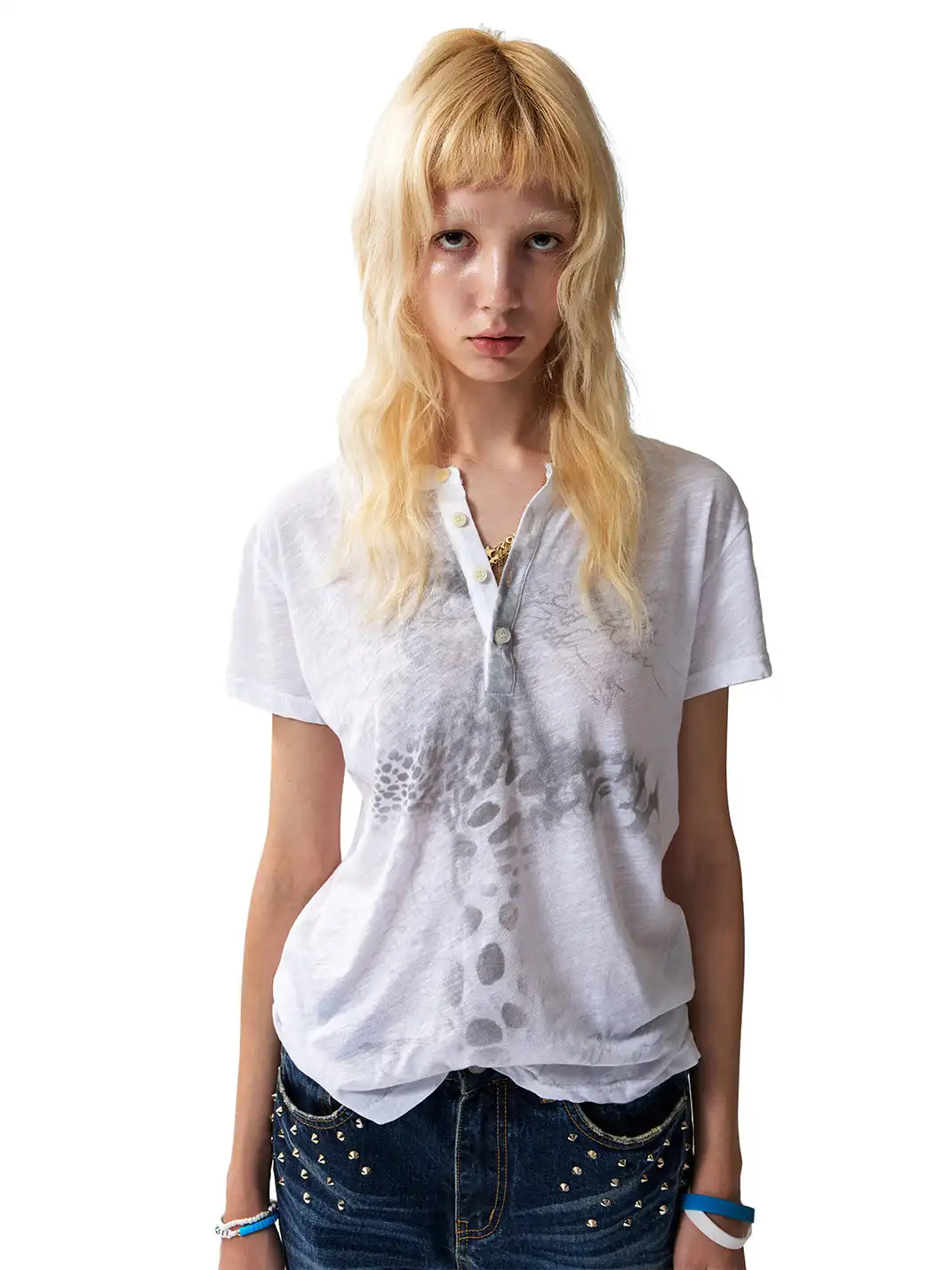 NumbAsia | Leopard Print Henley Neck Short Sleeve T-Shirt