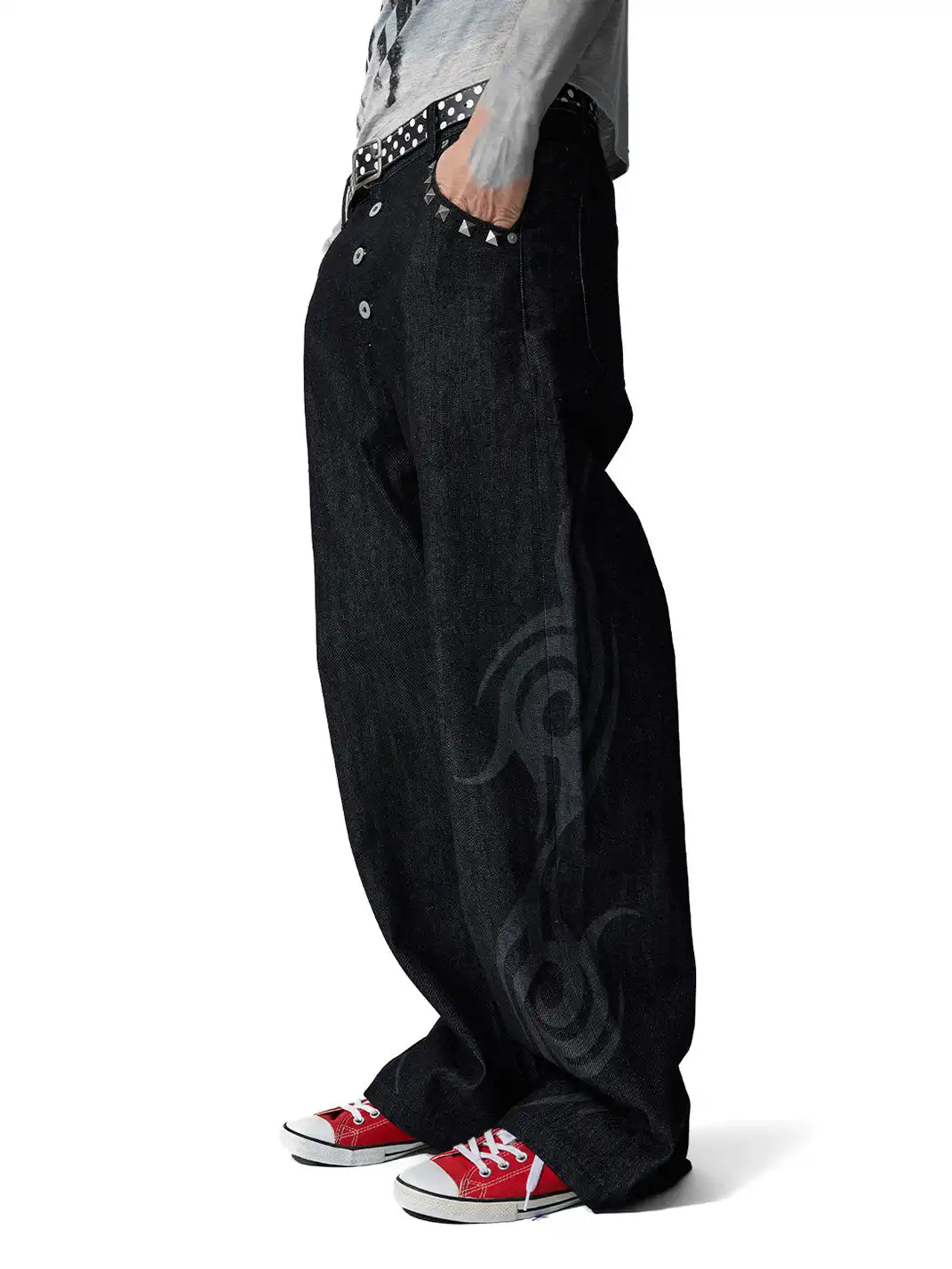 NumbAsia | Burnout Button Placket Rivet Jeans