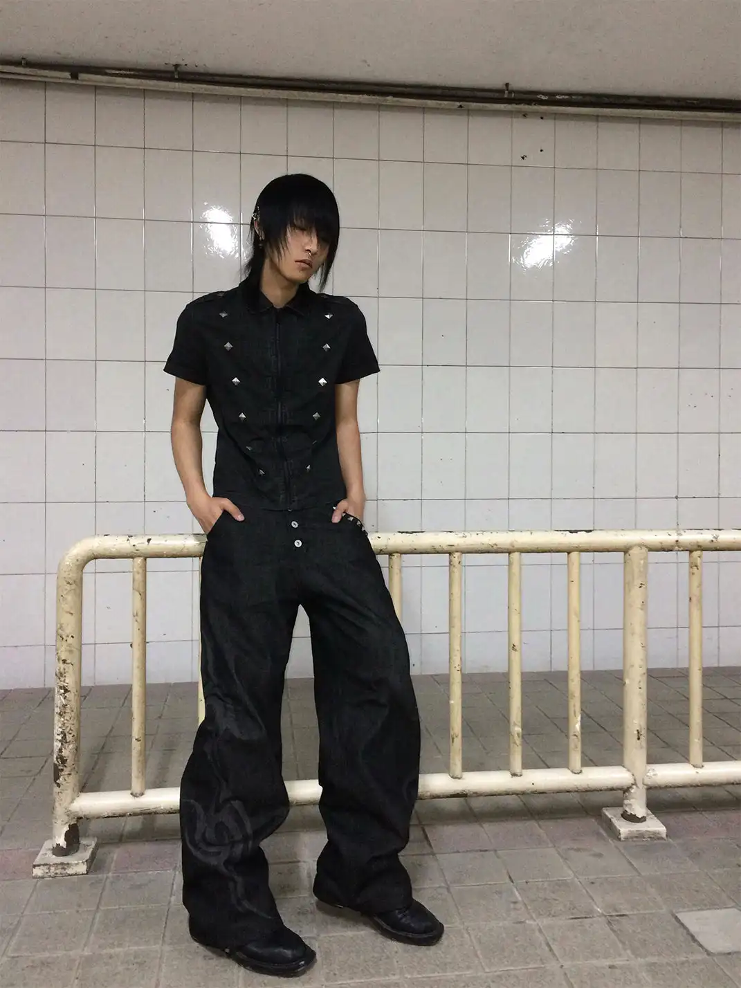 NumbAsia | Burnout Button Placket Rivet Jeans
