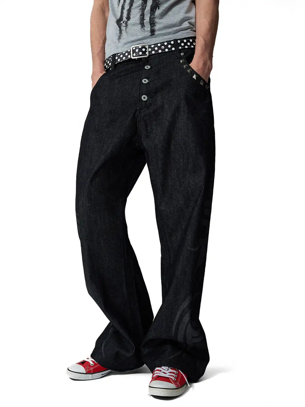 NumbAsia | Burnout Button Placket Rivet Jeans