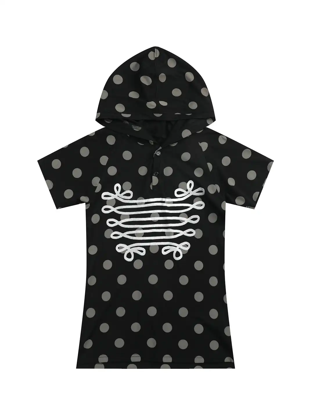 NumbAsia | Polka Dot Silver Foil Printed Hooded Short Sleeve T-Shirt