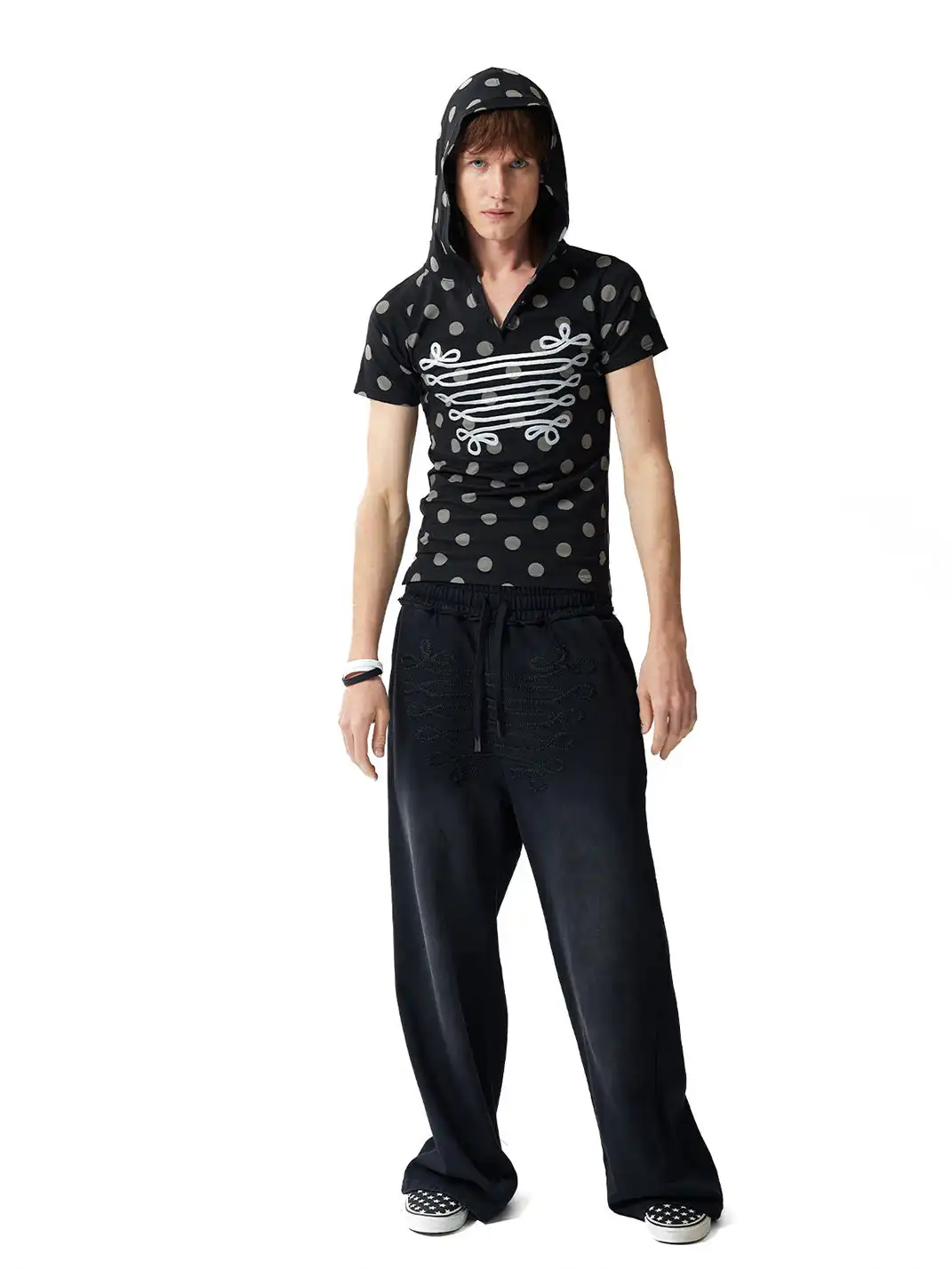 NumbAsia | Polka Dot Silver Foil Printed Hooded Short Sleeve T-Shirt