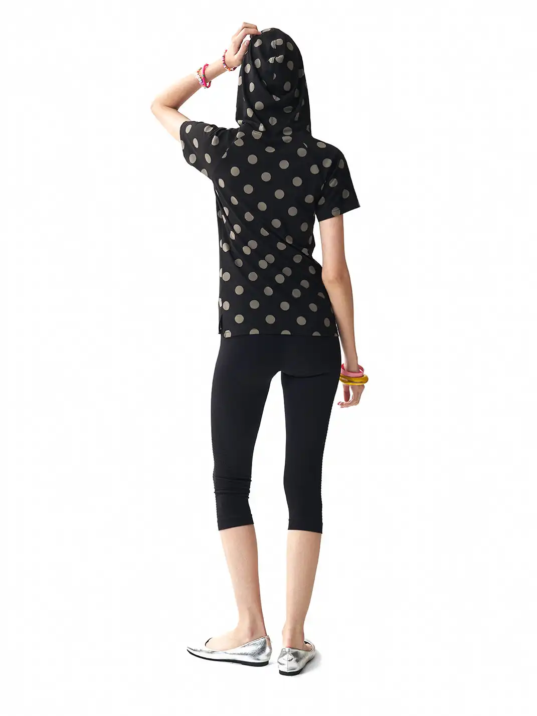 NumbAsia | Polka Dot Silver Foil Printed Hooded Short Sleeve T-Shirt