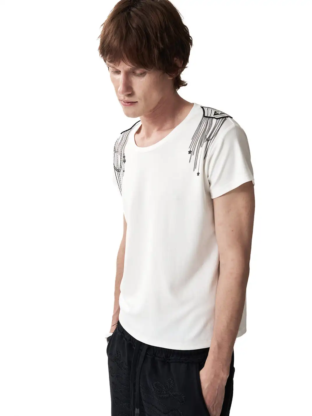 NumbAsia | Shoulder Chain Cross Printed Short Sleeve T-Shirt