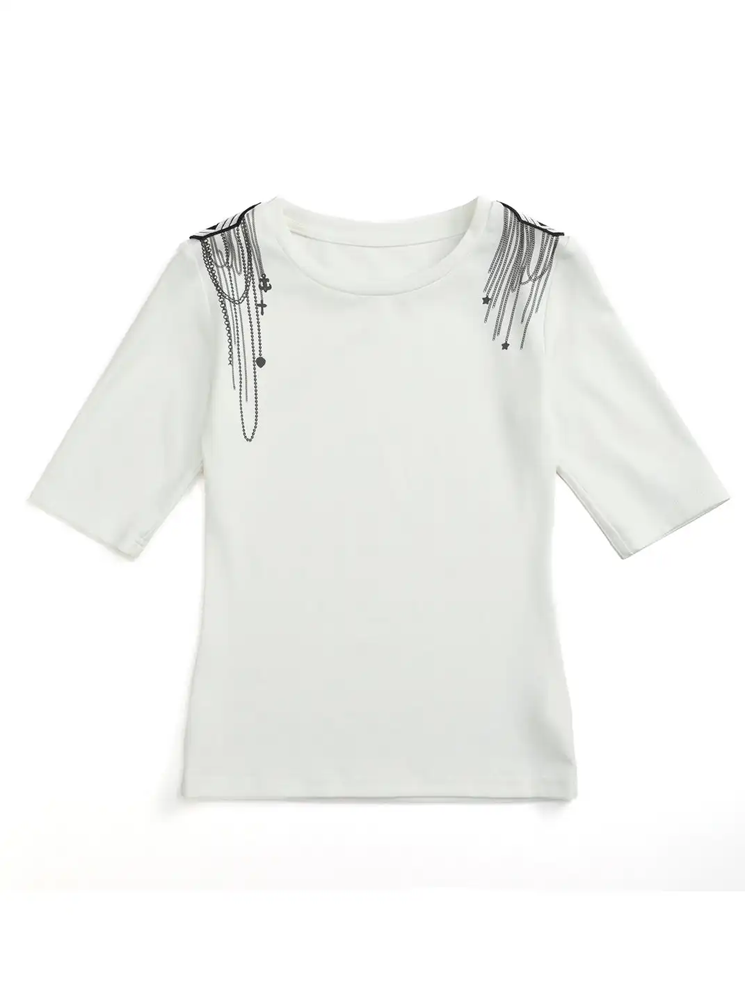NumbAsia | Shoulder Chain Cross Printed Short Sleeve T-Shirt