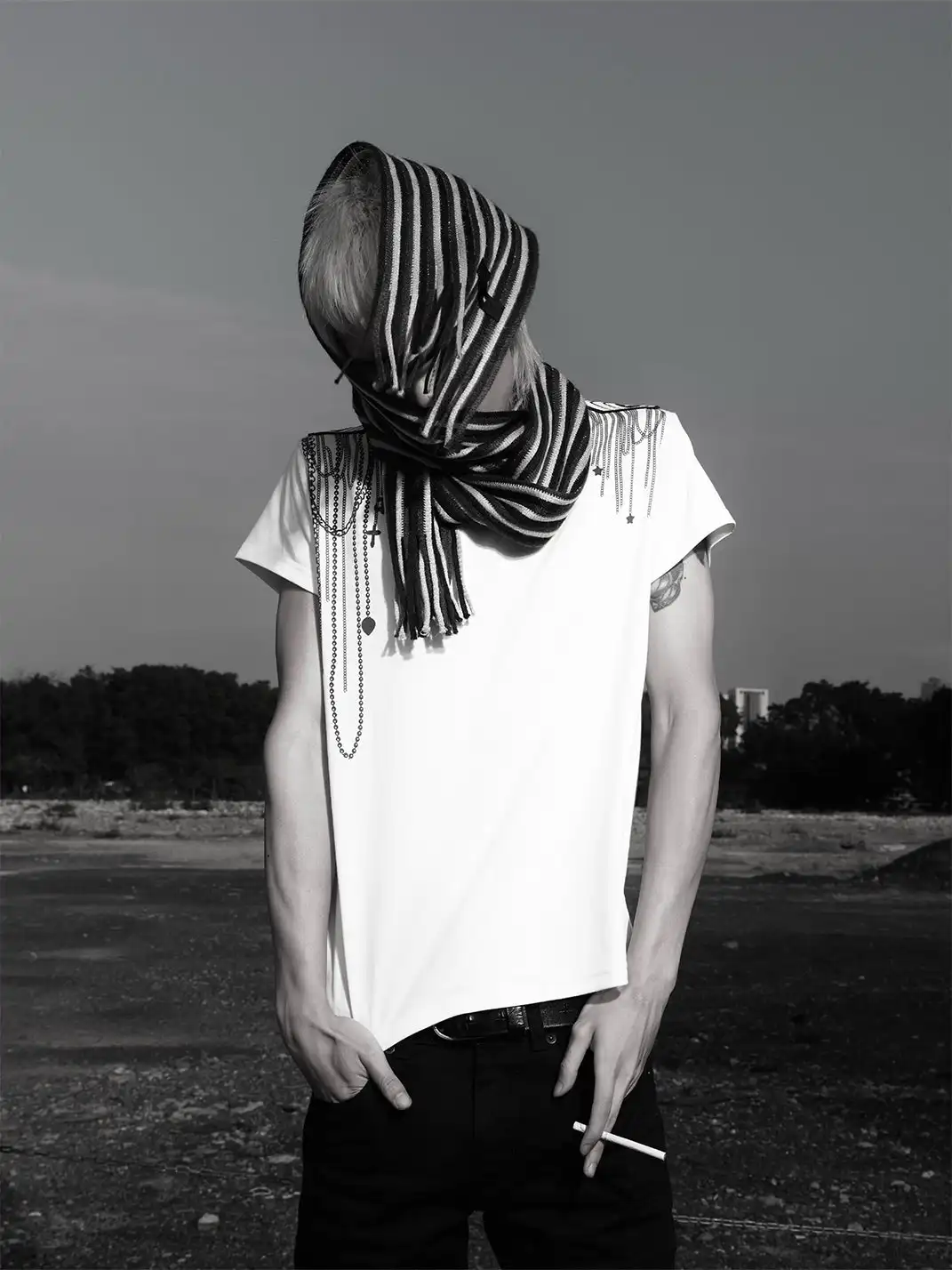 NumbAsia | Shoulder Chain Cross Printed Short Sleeve T-Shirt