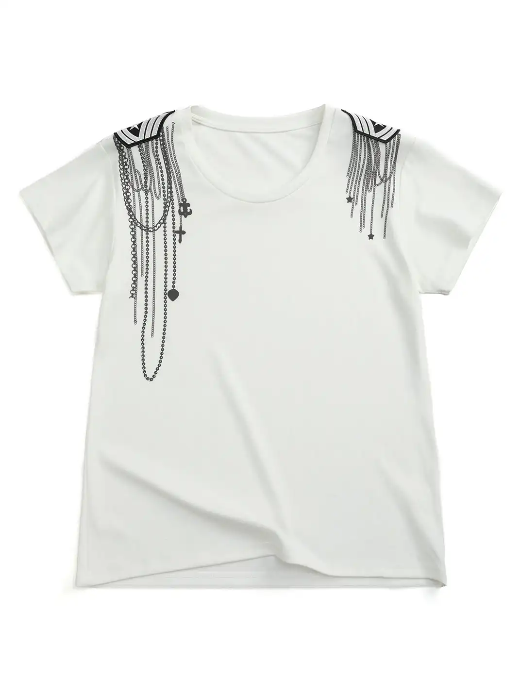 NumbAsia | Shoulder Chain Cross Printed Short Sleeve T-Shirt