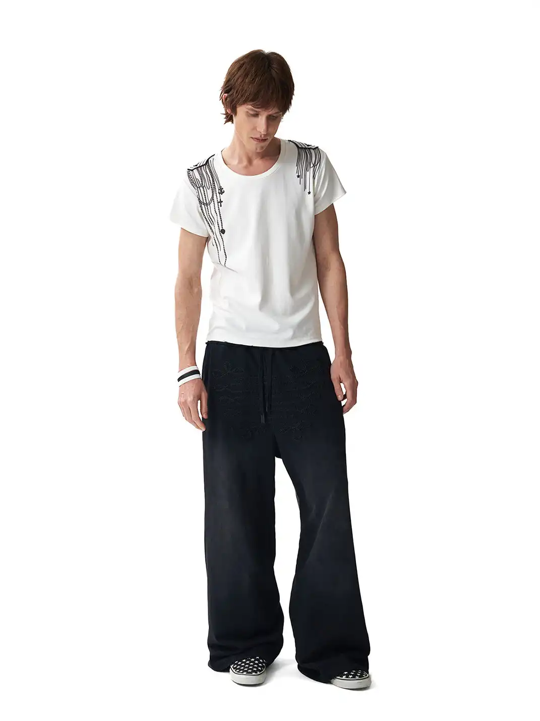 NumbAsia | Shoulder Chain Cross Printed Short Sleeve T-Shirt
