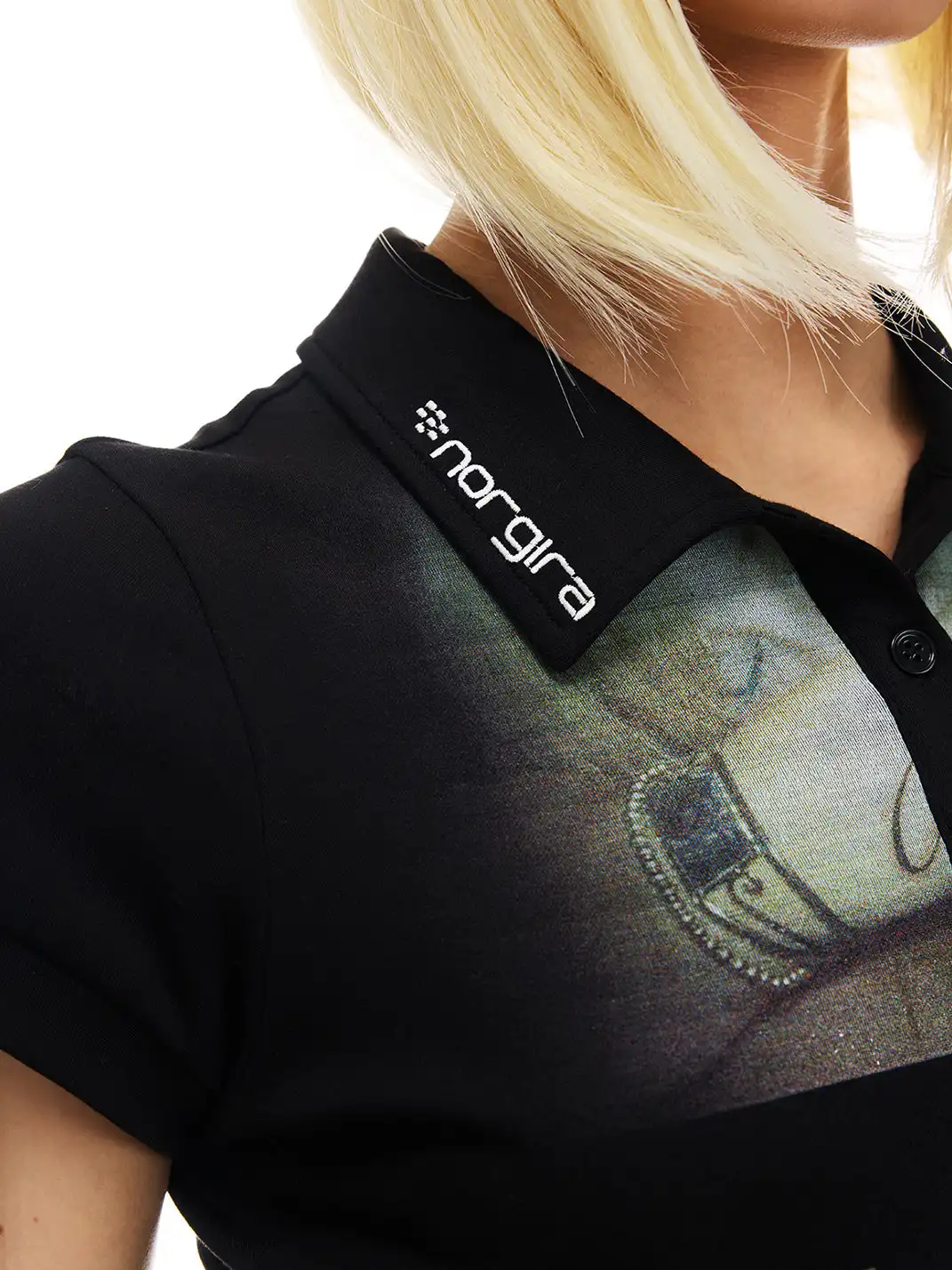 NORGIRA | Keyboard Print Neckline Embroidered Polo T-Shirt