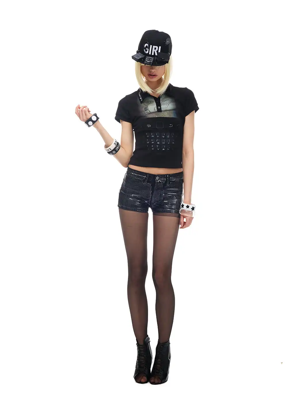 NORGIRA | Keyboard Print Neckline Embroidered Polo T-Shirt