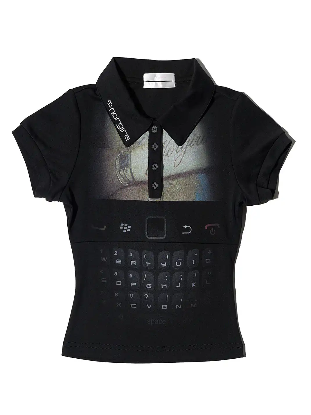 NORGIRA | Keyboard Print Neckline Embroidered Polo T-Shirt