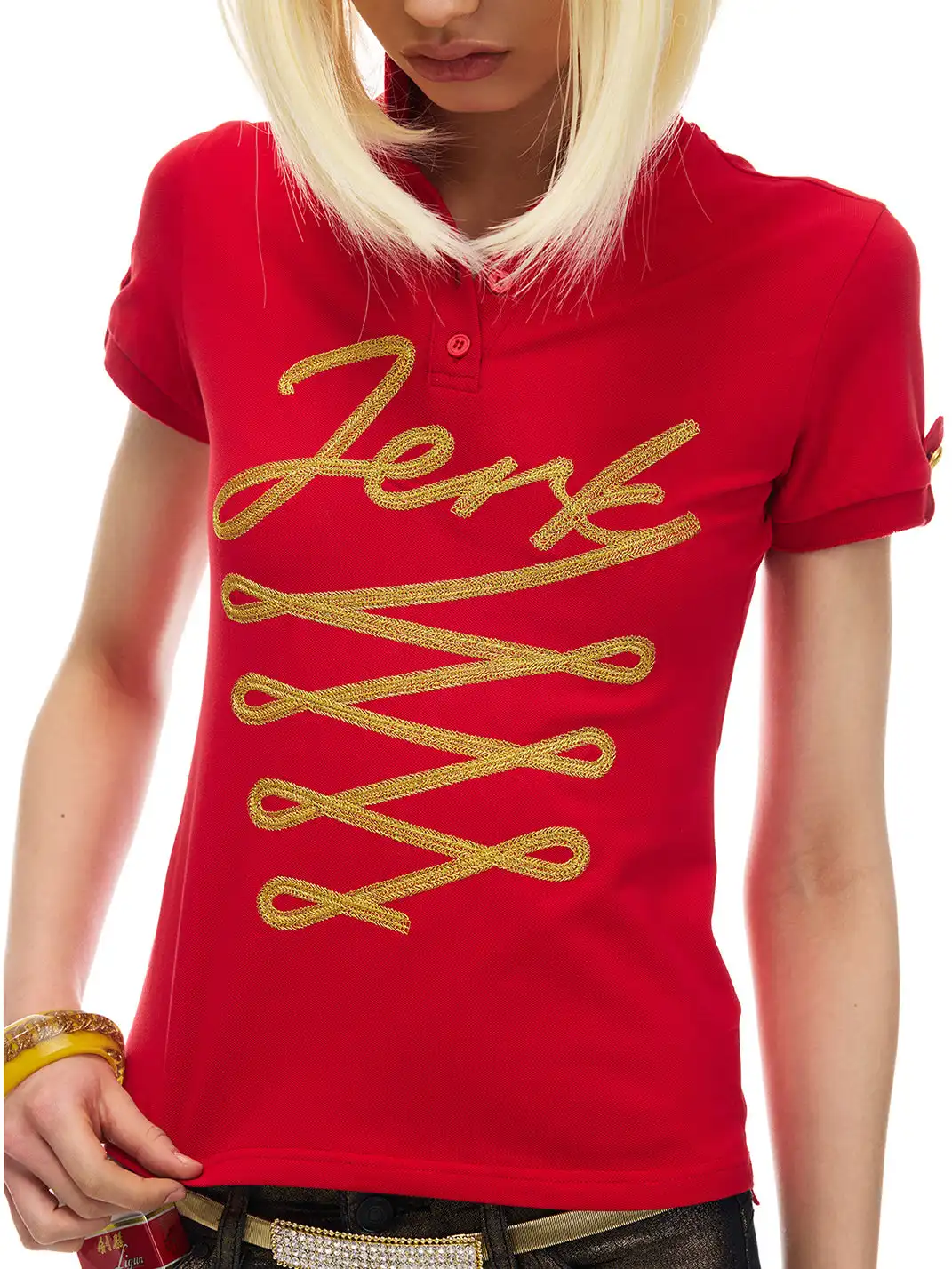 NORGIRA | "JERK" Gold Thread Polo T-Shirt