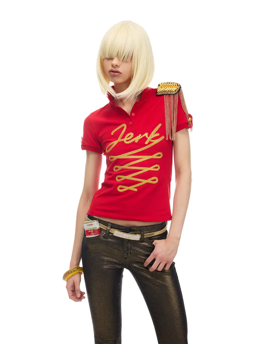 NORGIRA | "JERK" Gold Thread Polo T-Shirt