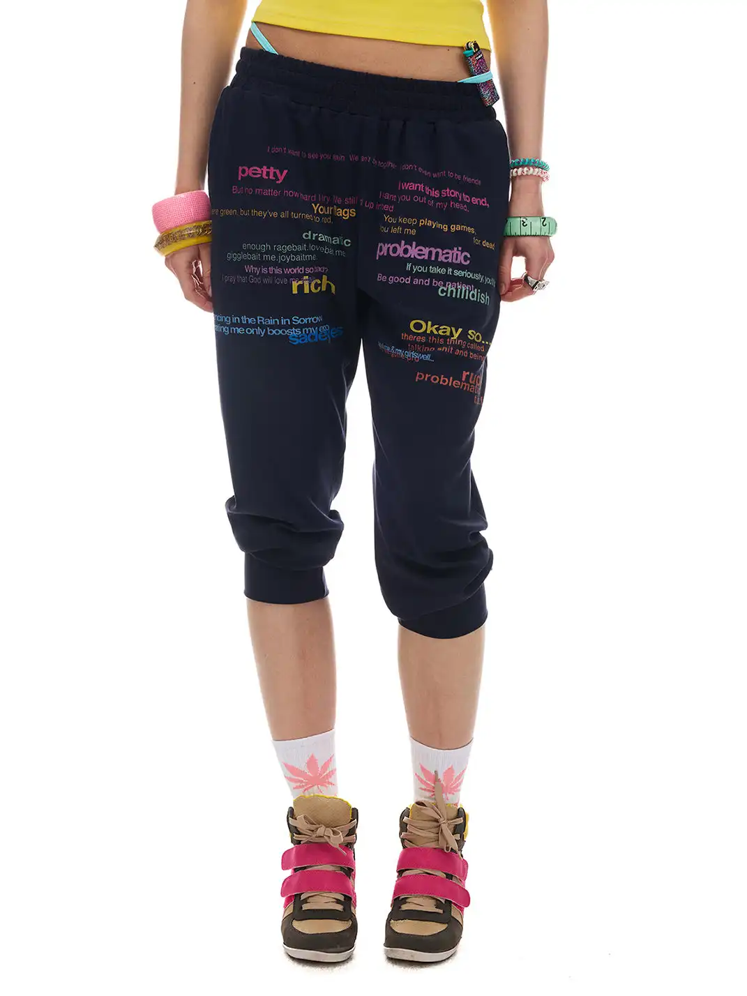 NORGIRA | Colorful Letter Slogan Seven-Minute Sweatpants