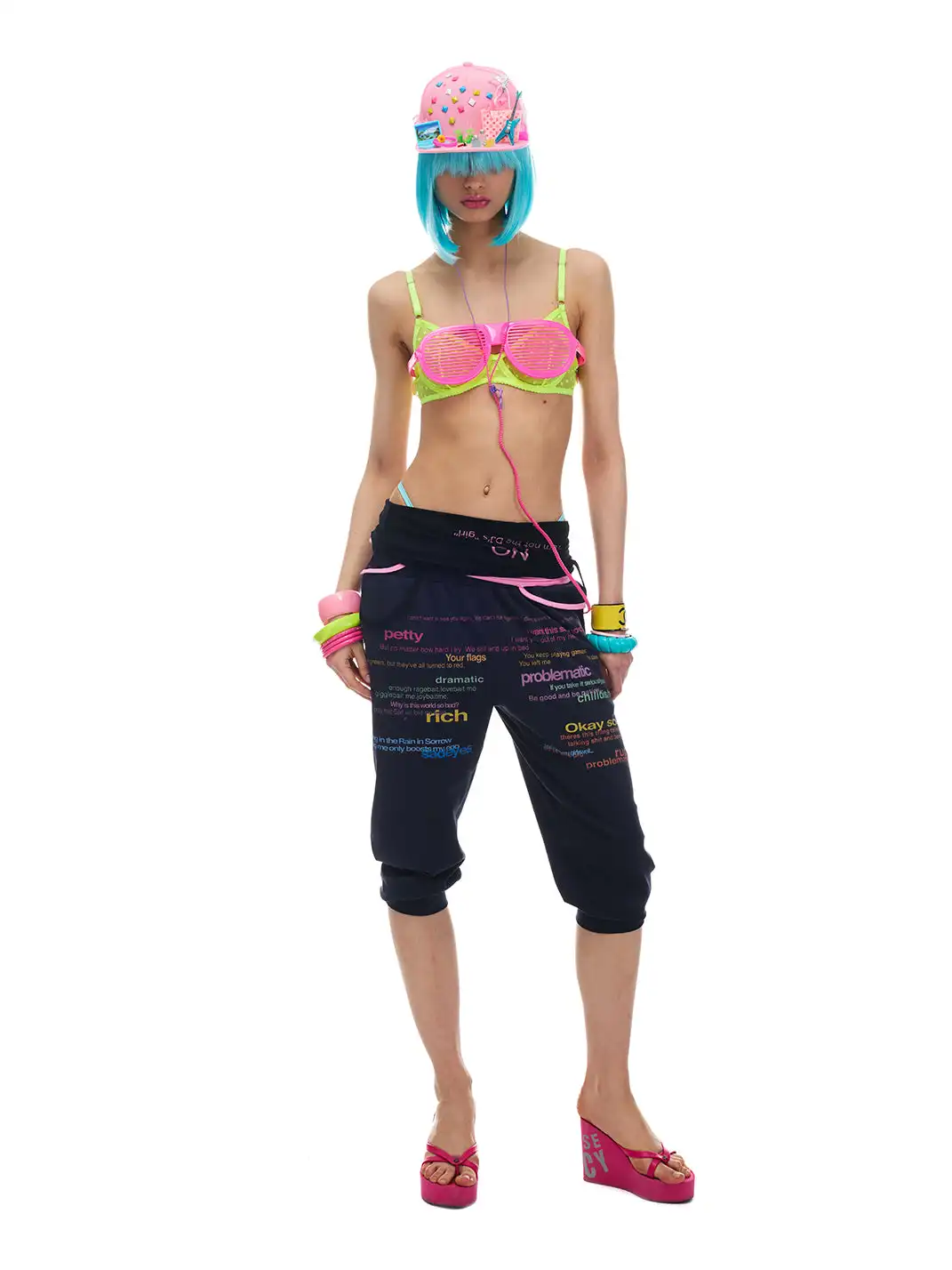 NORGIRA | Colorful Letter Slogan Seven-Minute Sweatpants