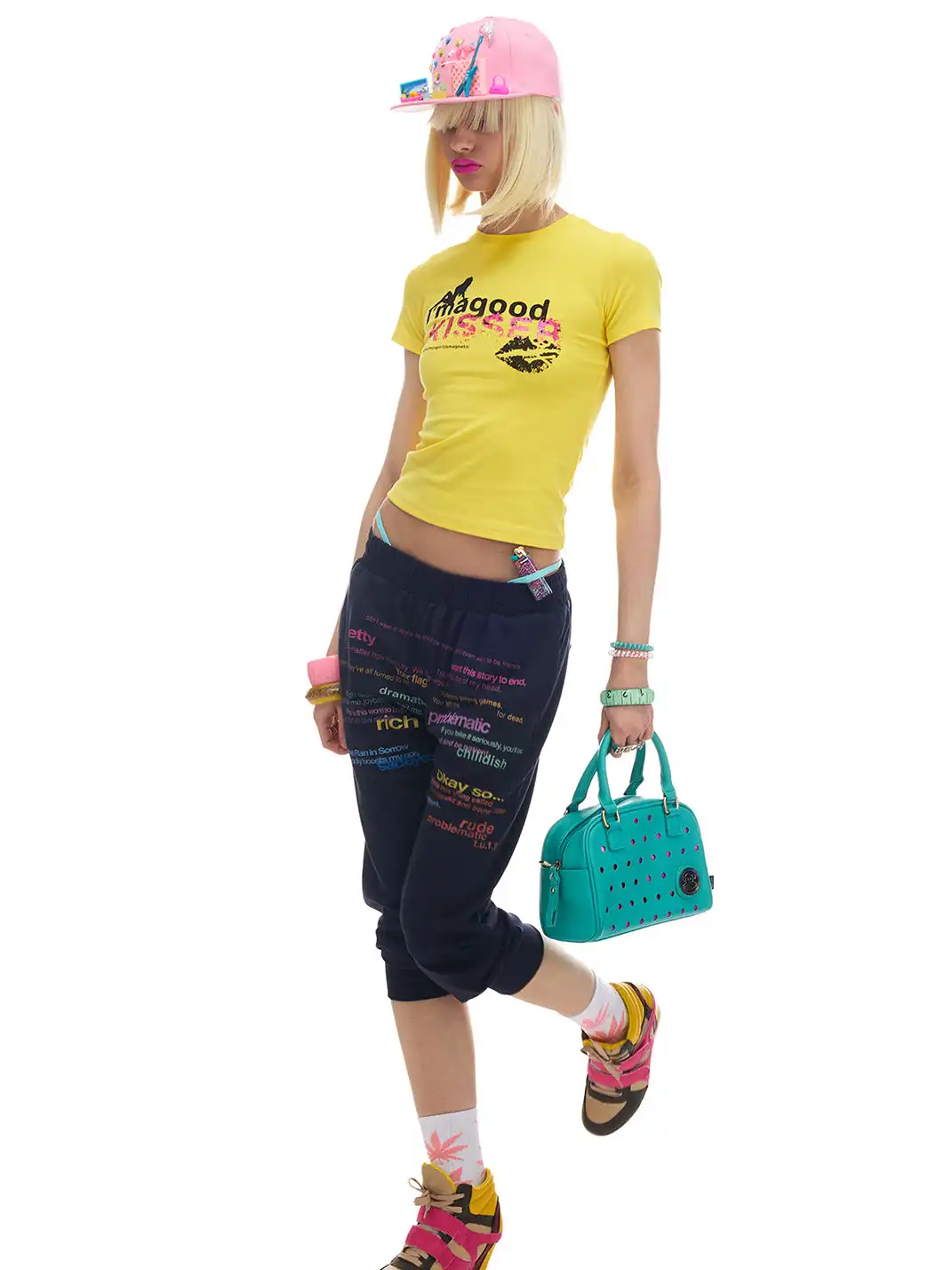 NORGIRA | Colorful Letter Slogan Seven-Minute Sweatpants