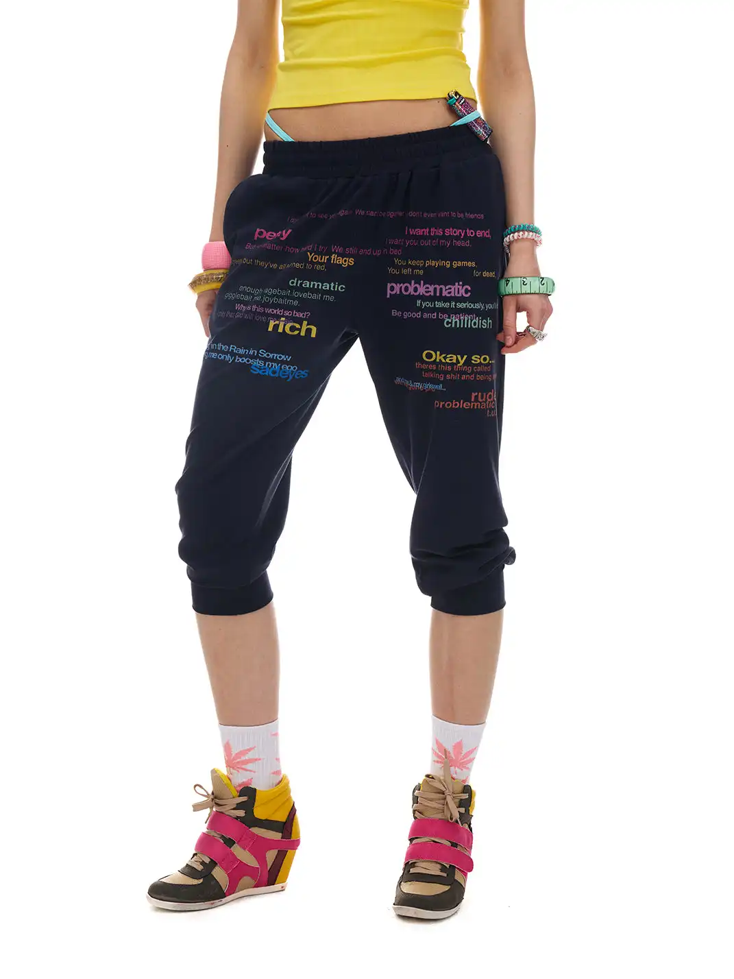 NORGIRA | Colorful Letter Slogan Seven-Minute Sweatpants