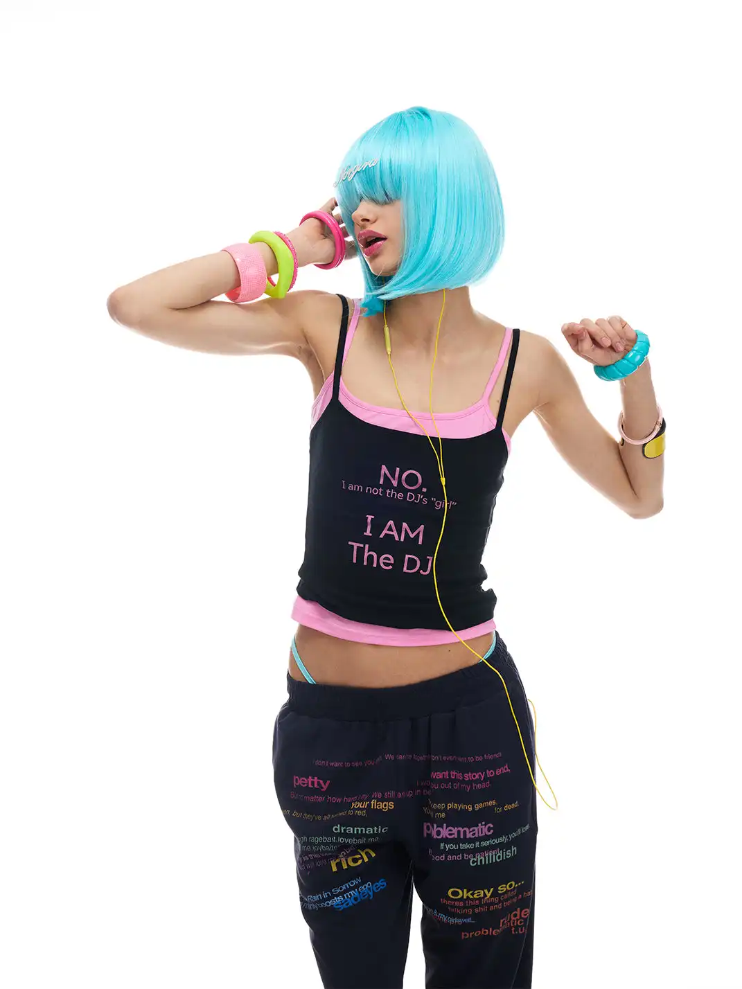 NORGIRA | Black And Pink Slogan Real Two-Piece Layered Cami Top