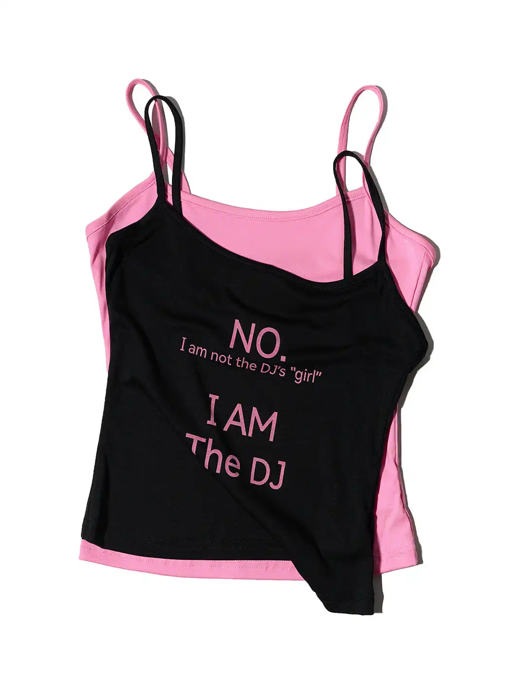 NORGIRA | Black And Pink Slogan Real Two-Piece Layered Cami Top