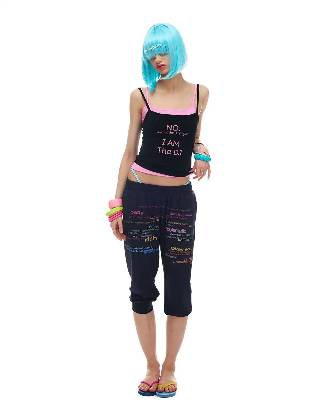 NORGIRA | Black And Pink Slogan Real Two-Piece Layered Cami Top